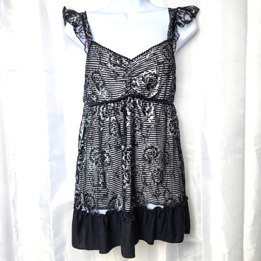 Daytrip Buckle Womens Black Lace Babydoll Tank Top Ruffle Y2K Fairy Whimsigoth